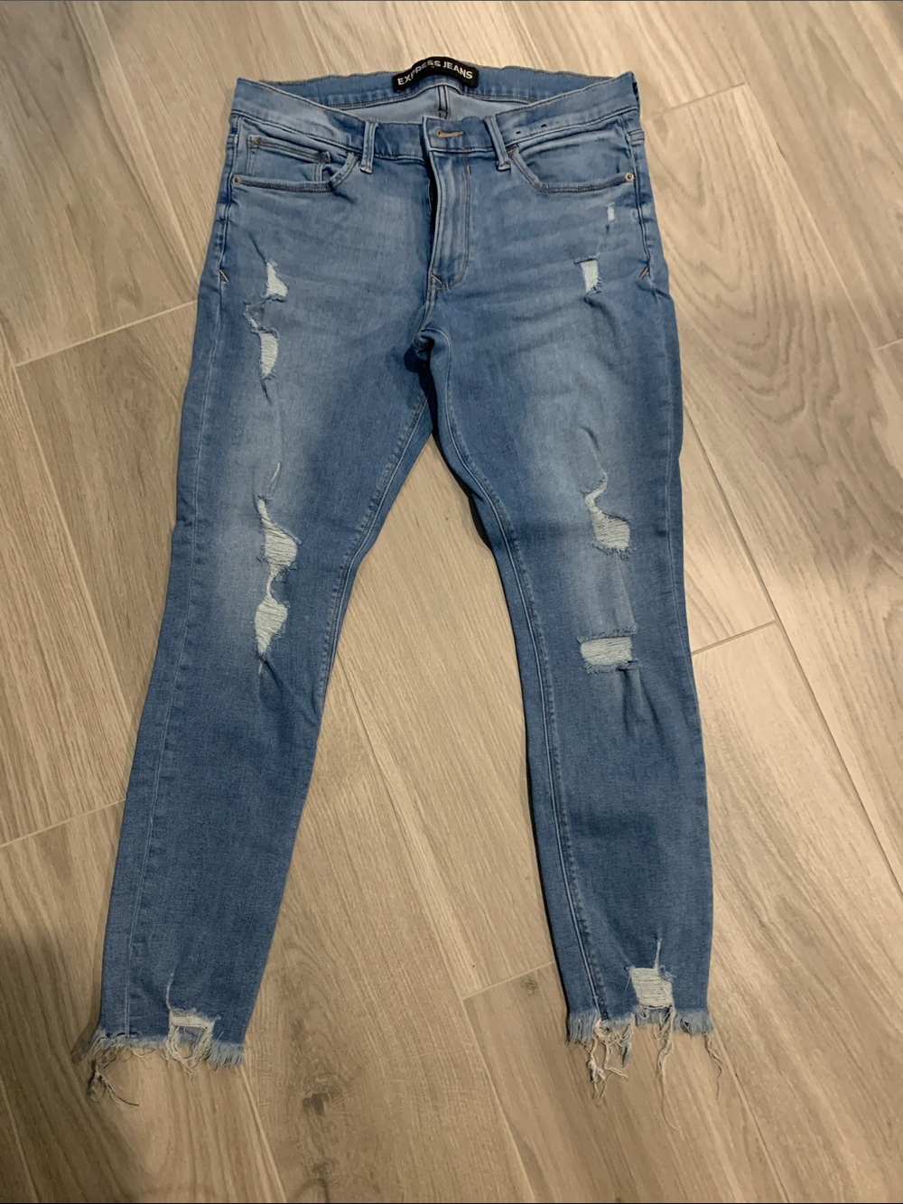 Express Women's Distressed Skinny Jeans - Light Blue Wash